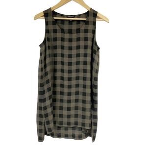Eileen Fisher Sheer Black Green Checkered Tunic Top Dress Petite Small